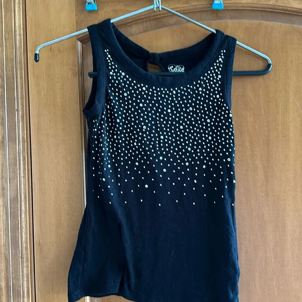 Justice Girls Black Rhinestone Studded Sleeveless Tank Top Keyhole Back Size 12